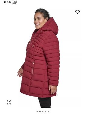 Tommy Hilfiger Plus Size Hooded Packable Puffer Coat in Burgundy